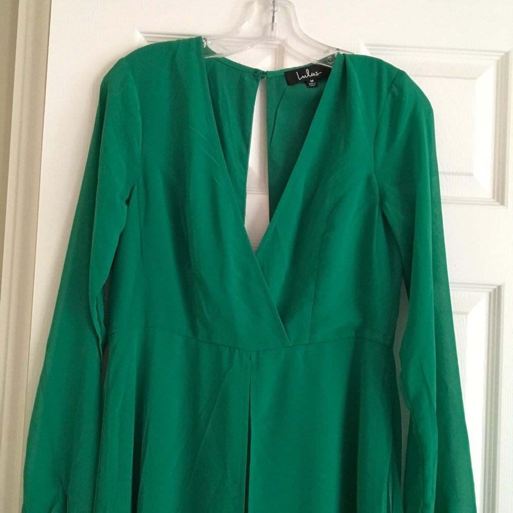 Emerald Green Long Sleeve Jumpsuit - Picture 6 of 8